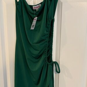 Macrisa Emerald Green One-Shoulder Ruched Side Dress